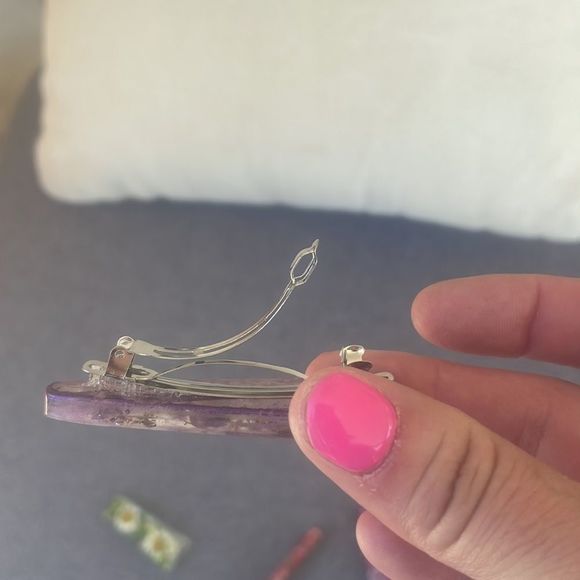 #107 Pressed Flower French Barrett Hair Clip - Picture 13 of 17